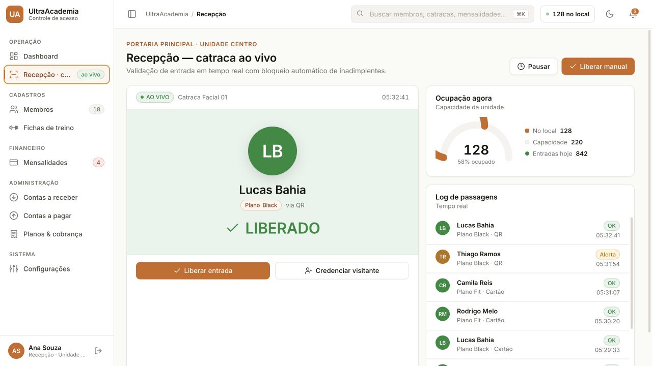 Tela de recepção com validação de entrada em tempo real